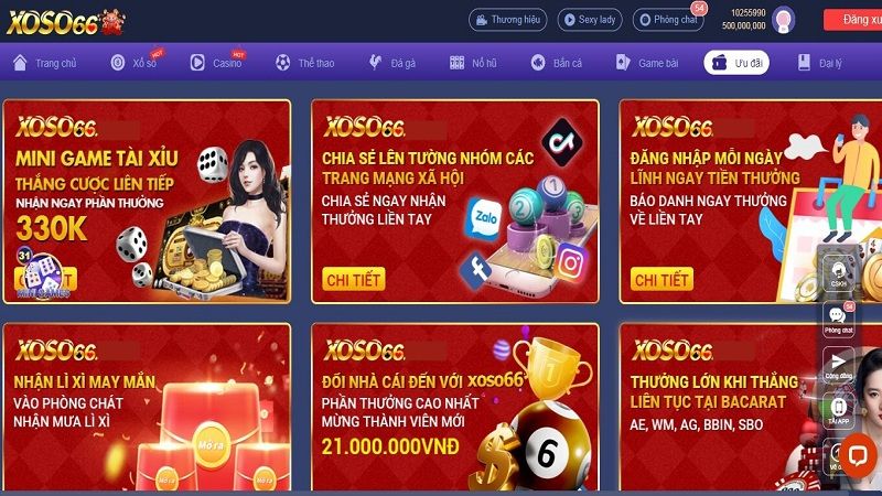 Những ưu đãi tại nhà cái Xoso66